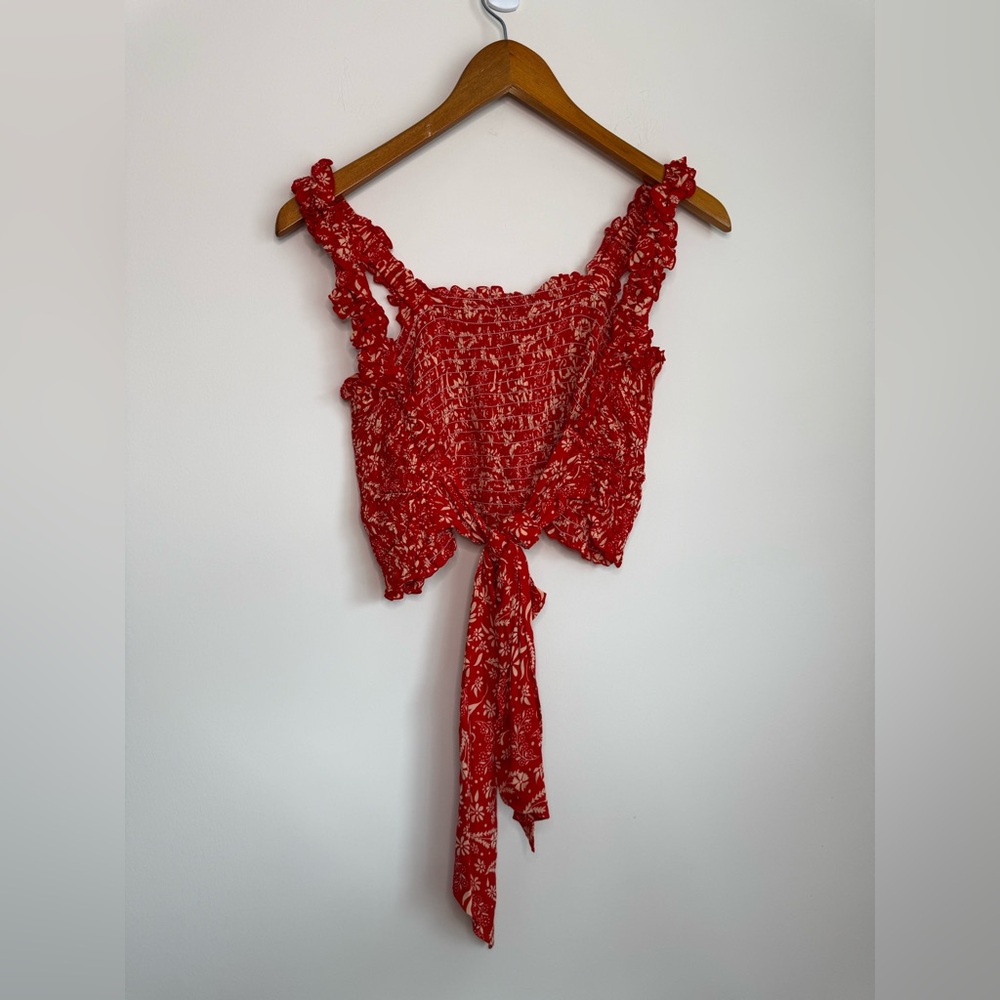 Revolve - Smocked Crop Wrap Top in Red - Picture 7 of 9